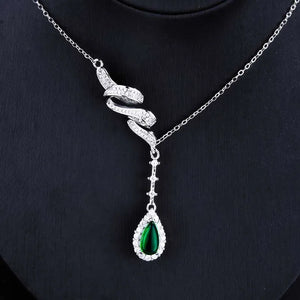 Green Water Drop Zircon Pendant Necklace for Women