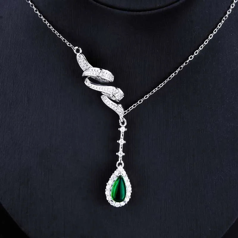 Green Water Drop Zircon Pendant Necklace for Women