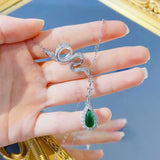 Green Water Drop Zircon Pendant Necklace for Women