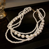 Lady Multilevel Pearl Necklace for Women Korea Jewelry
