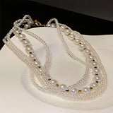 Lady Multilevel Pearl Necklace for Women Korea Jewelry