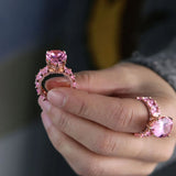 Pink Water Drop CZ Stone Wedding Ring