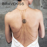 Layered Tassel Neck Metal Hollow flower body Chain Pendant Back Chain Necklace
