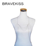 Layered Tassel Neck Metal Hollow flower body Chain Pendant Back Chain Necklace