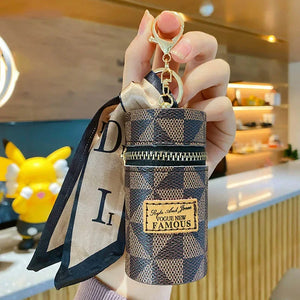 Leather Bucket Lipstick Bag Silk Scarf Keychain Personalized Storage