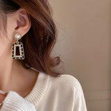 Leather Square Pearl CC Ear Piercing Stud Earrings Accessories