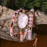Leather Wrap Bracelet Natural Stones Beads Boho Bracelet