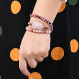 Leather Wrap Bracelet Natural Stones Beads Boho Bracelet