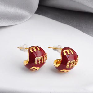 Red Arc Ball Earrings for Women