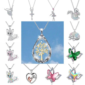 Life Tree Necklace Water Drop Crystal Pendant Wedding Jewelry