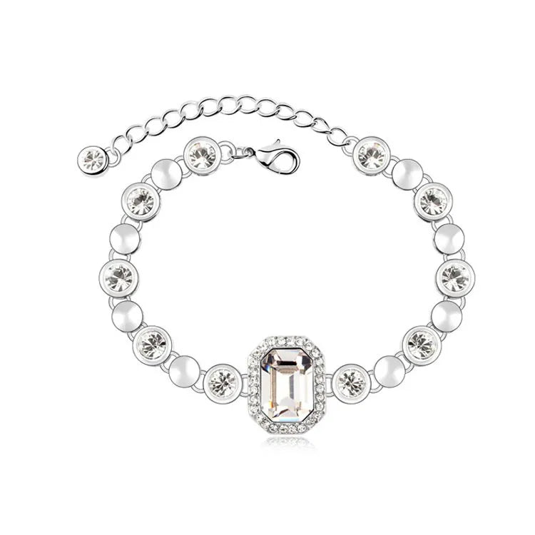 Crystal Link Chain Bracelet for Women with Square Charms