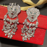Micro-Inlaid Zircon Lion Shape Earrings Silver Classic Personality