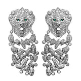 Micro-Inlaid Zircon Lion Shape Earrings Silver Classic Personality