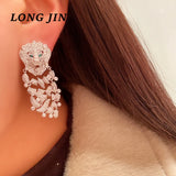 Micro-Inlaid Zircon Lion Shape Earrings Silver Classic Personality