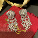 Micro-Inlaid Zircon Lion Shape Earrings Silver Classic Personality
