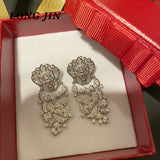 Micro-Inlaid Zircon Lion Shape Earrings Silver Classic Personality