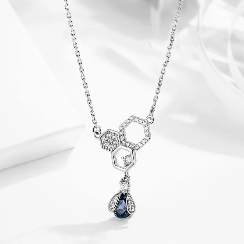 Little Bee Necklace Silver Plate Zircon Hollow Pendant Diamond Retro Necklace