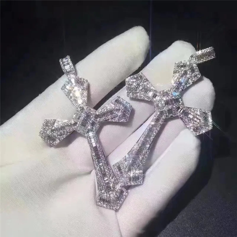 Long Diamond Cross Pendant 925 Sterling Silver Party Wedding Pendants Necklace