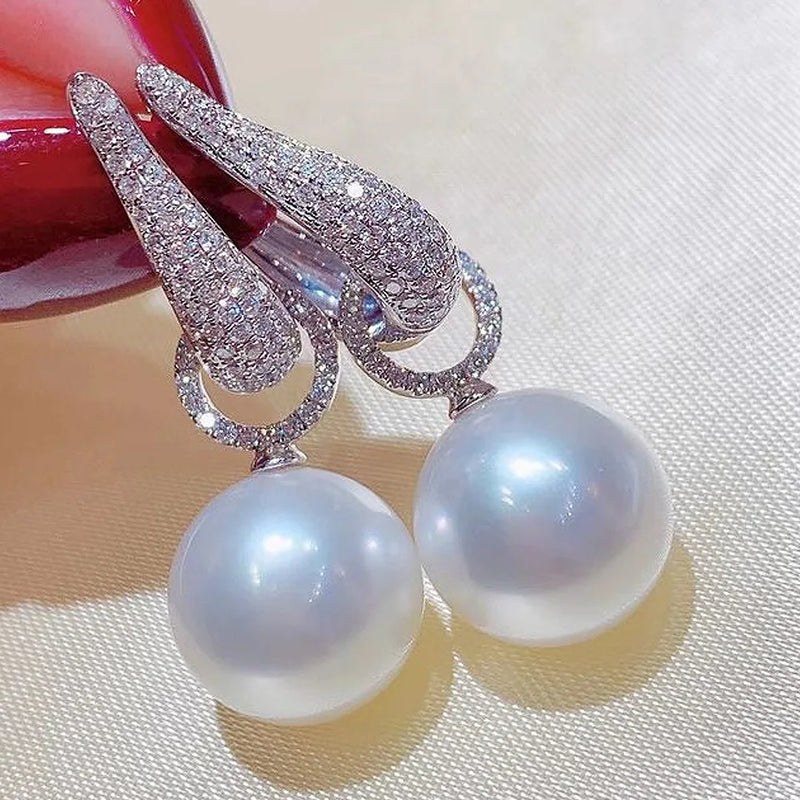 Long Pearl Diamond Dangle Earring 925 Sterling Silver Party Wedding Drop Earring