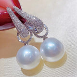 Long Pearl Diamond Dangle Earring 925 Sterling Silver Party Wedding Drop Earring