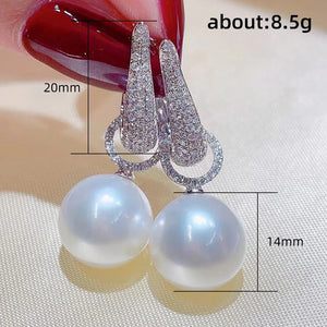 Long Pearl Diamond Dangle Earring 925 Sterling Silver Party Wedding Drop Earring