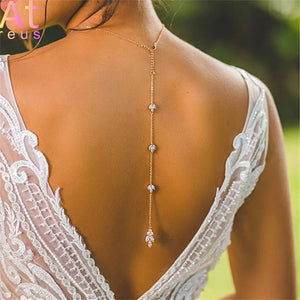 Lotus Flower CZ Bridal Back Chain Necklace Maple CZ Wedding Body Chain