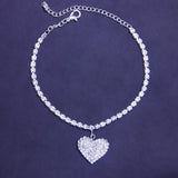 Love Anklet for Women Full Cz Crystal Heart-shaped Pendant Ankle Chain