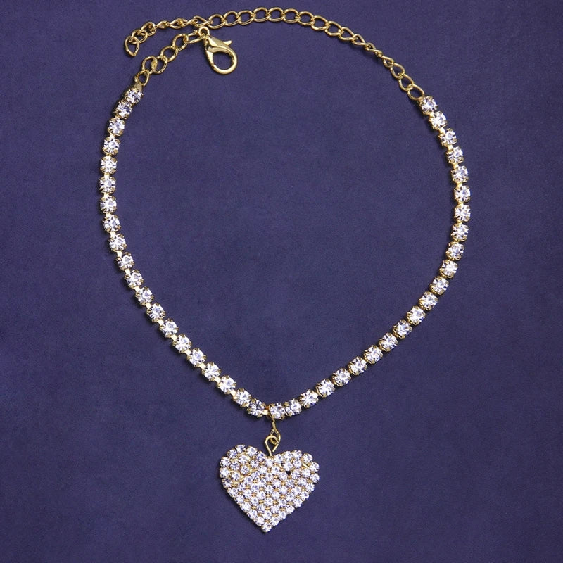 Love Anklet for Women Full Cz Crystal Heart-shaped Pendant Ankle Chain