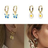 Heart Butterfly Flower Pendant Earrings for Women Huggie Hoop Jewelry