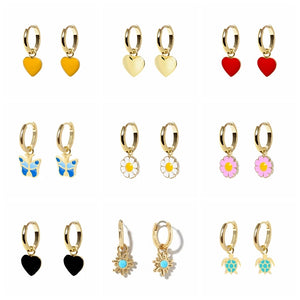 Heart Butterfly Flower Pendant Earrings for Women Huggie Hoop Jewelry