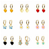 Heart Butterfly Flower Pendant Earrings for Women Huggie Hoop Jewelry
