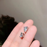 Zircon Love Heart Stud Earrings 925 Sterling Silver Wedding Party Jewelry