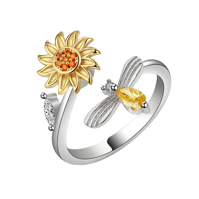 Copper Ring with Crystal Flower Bee Butterfly