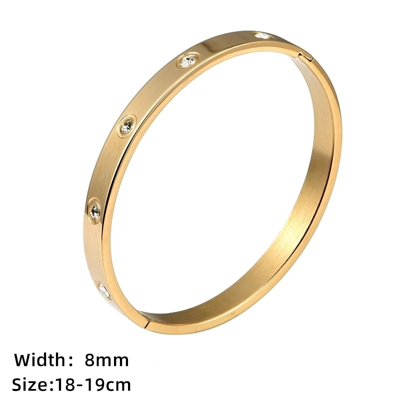 Stainless Steel Crystal Cuff Bracelet Bangle Cubic Zirconia