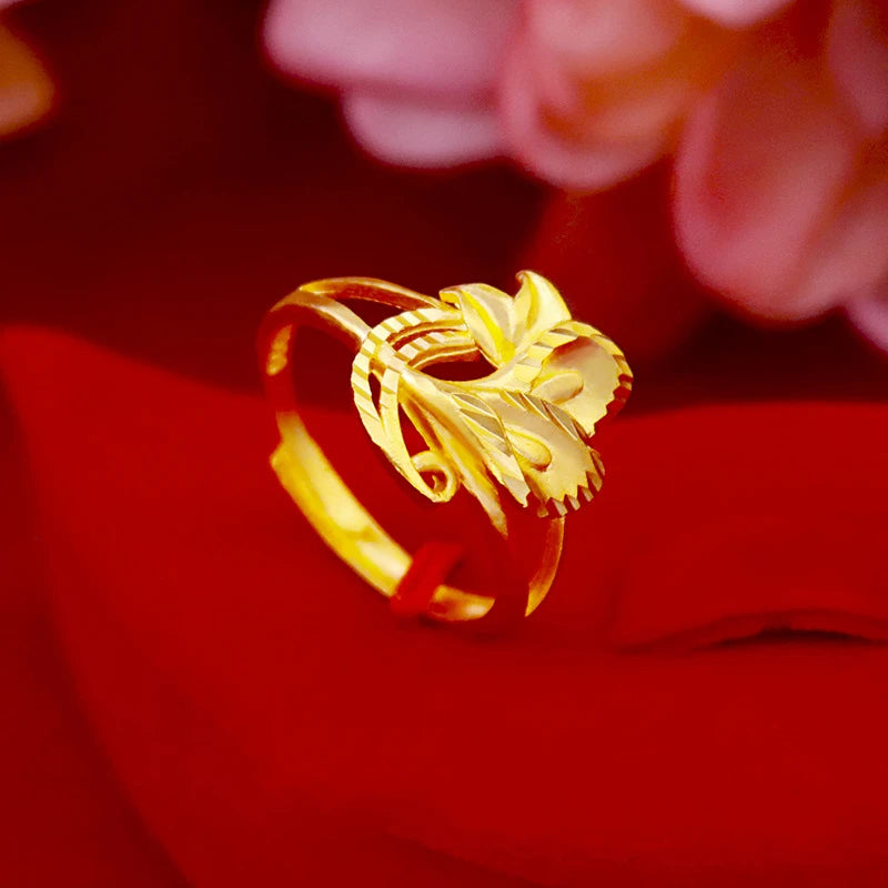 Luan Flower Rings 24K Plated Ethnic Exaggerated Ring for Dubai Women