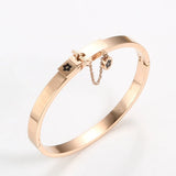 Lucky Flower Open Cuff Bangles Bracelet For Women Girls Stainless Steel Jewelry