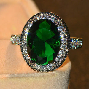 Oval Red Stone Ring Silver Promise Wedding Engagement Ring