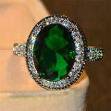 Oval Red Stone Ring Silver Promise Wedding Engagement Ring
