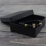 Men Bracelet Natural Stone Beads Bat Bracelet CZ Charms Hematite Men Bracelets