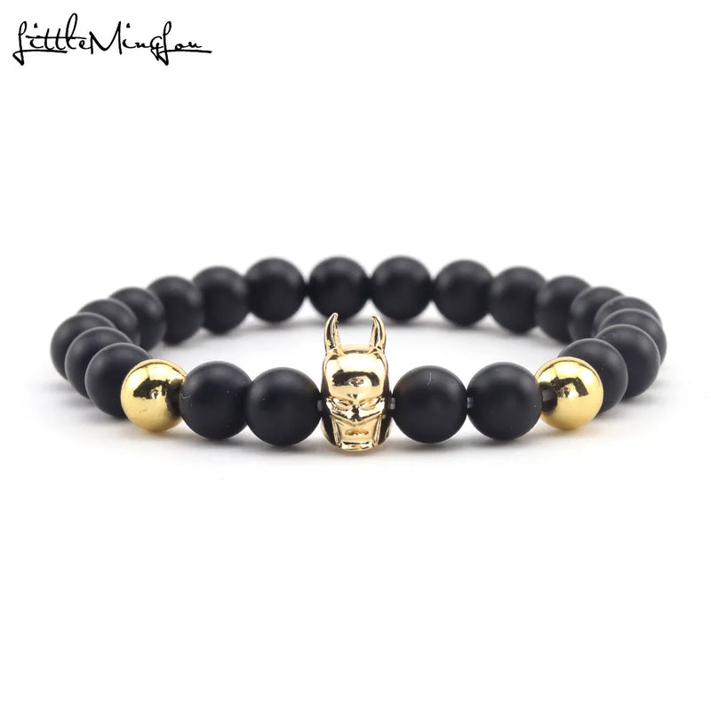 Men Bracelet Natural Stone Beads Bat Bracelet CZ Charms Hematite Men Bracelets