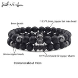 Men Bracelet Natural Stone Beads Bat Bracelet CZ Charms Hematite Men Bracelets