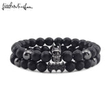 Men Bracelet Natural Stone Beads Bat Bracelet CZ Charms Hematite Men Bracelets