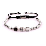 Men Bracelet Set Stainless Steel Nail Bangle CZ Pave Adjustable