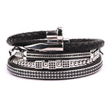 Men Bracelet Set Stainless Steel Nail Bangle CZ Pave Adjustable