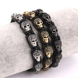 CZ Skull Head Braided Macrame Men's Bangle Bracelet