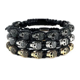 CZ Skull Head Braided Macrame Men's Bangle Bracelet