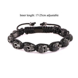 CZ Skull Head Braided Macrame Men's Bangle Bracelet