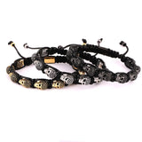 CZ Skull Head Braided Macrame Men's Bangle Bracelet