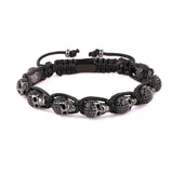 CZ Skull Head Braided Macrame Men's Bangle Bracelet