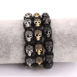 CZ Skull Head Braided Macrame Men's Bangle Bracelet